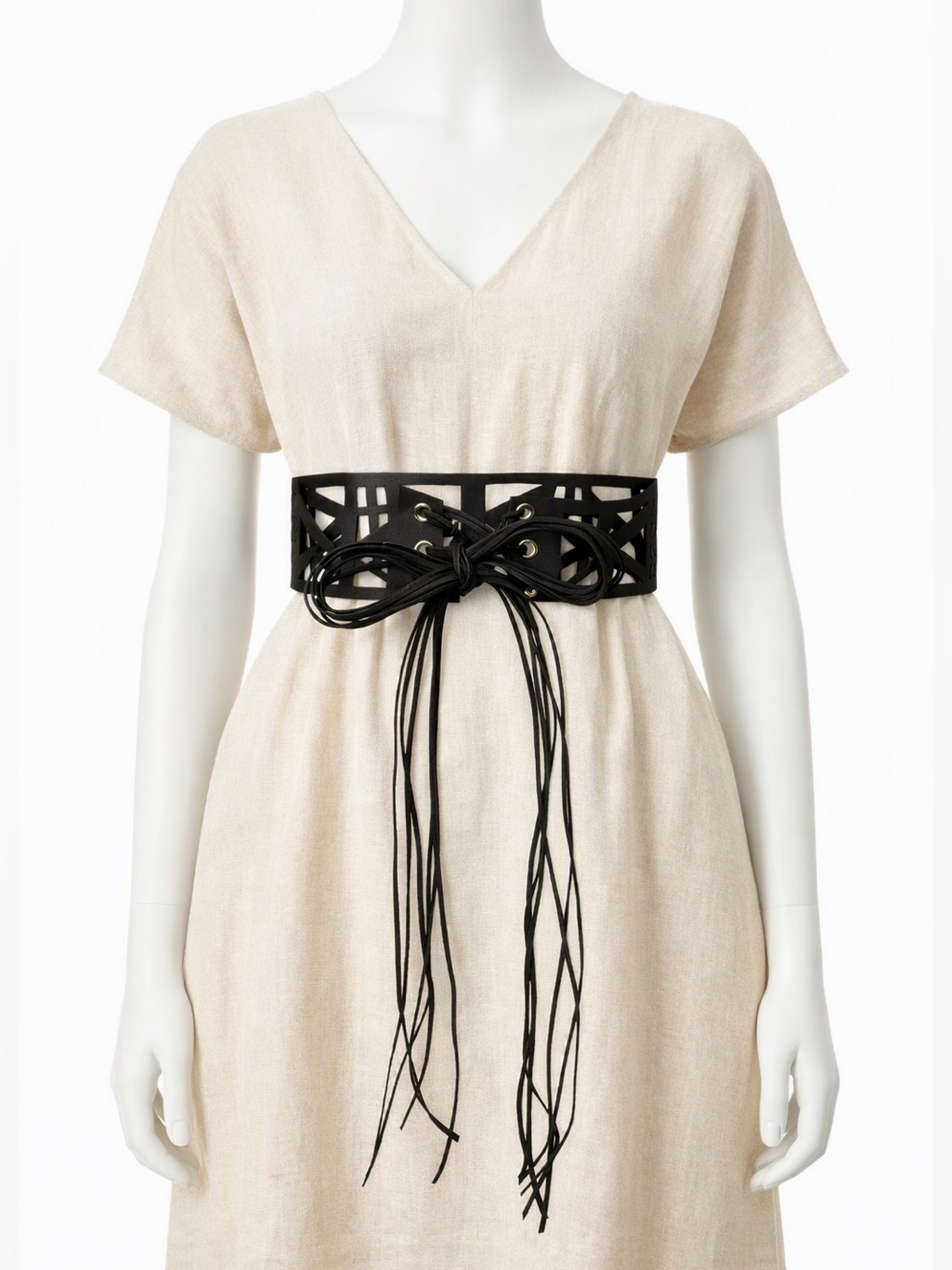 Leather Cut Out Fringed Laced Belt